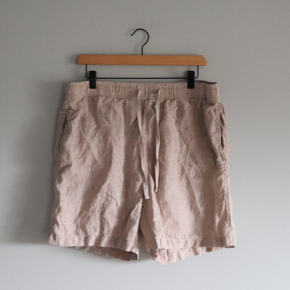 Panama Jack 100% Linen High Waist Lrg Cream‎ Flat Front Elastic Bermuda Shorts